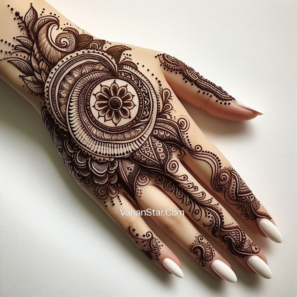 circle mehndi design 2024 सर्कल मेहंदी डिजाइन 2024. back hand front hand easy circle mehndi design 2024